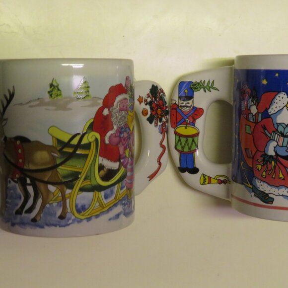 Pair XMAS Mugs Santa Reindeer Candy Canes (K667) - Picture 2 of 7